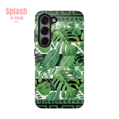 Tropical Mahjong Phone Case Tough Phone Case Monstera Boho Style Samsung Galaxy S23 Phone Case