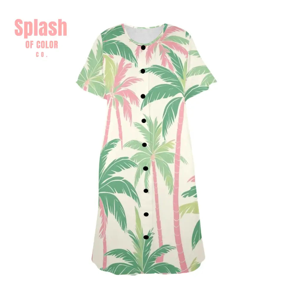 Tropical Palm Tree Paradise Pastel Preppy Pink Green Muumuu Dress Pajamas
