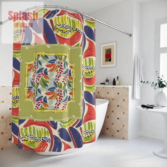 Vibrant Floral Heritage Shower Curtain Boho Bathroom Decor Citrus Green Blue Coral Boho Bath Decor 71’’ × 74’’ Home