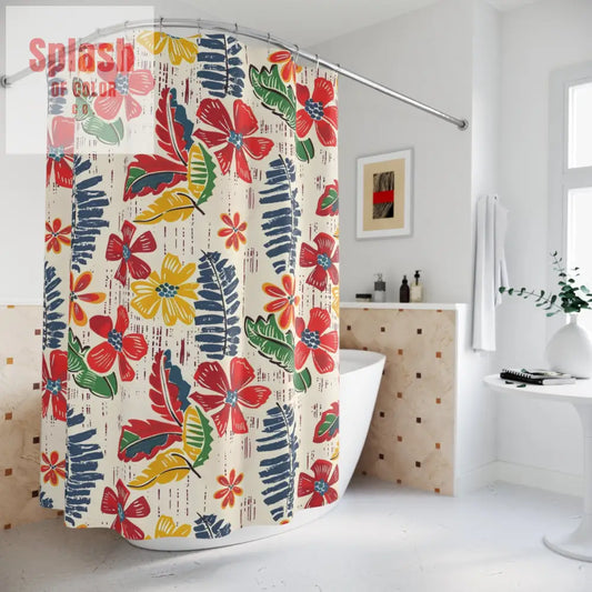 Vibrant Floral Heritage Shower Curtain Citrus Green Blue Yellow Tropical Vibe Preppy Boho Decor 71’’ × 74’’ Home Decor