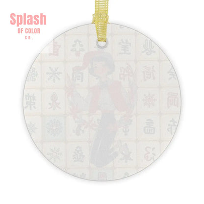 Vintage Inspired Mahjong Tiles Glass Ornament Festive Holiday Mahj Christmas 1 pc / Round / One Size Home Decor