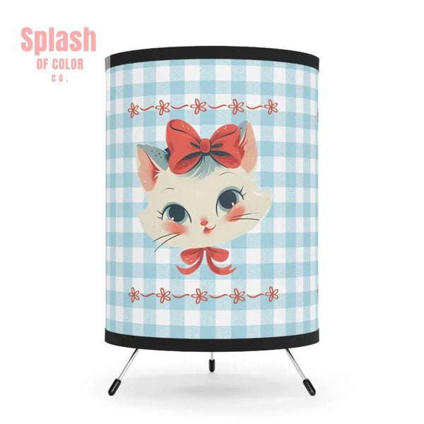 Vintage Kitten Tripod Lamp Country Charm Blue And White Gingham - Splash of Color co.