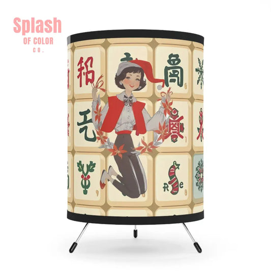 Vintage Mahjong Tripod Lamp Unique Home Decor Asian Inspired Lighting Perfect for Gifts Festive Atmosphere One size