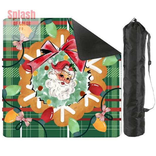 Vintage Santa Mahjong Christmas Mat Green Red Plaid Full of Whimsy And Charm - 2mm (Black Bag) - Daily Accessories