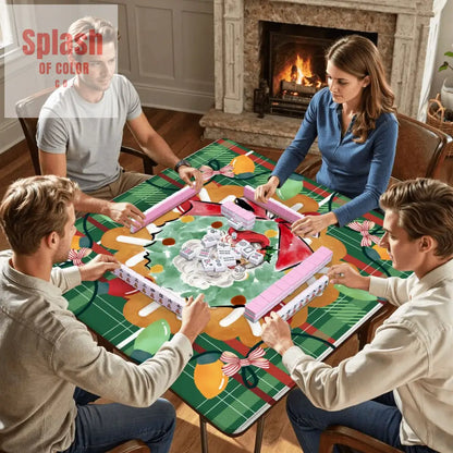 Vintage Santa Mahjong Christmas Mat Green Red Plaid Full of Whimsy And Charm - Daily Accessories