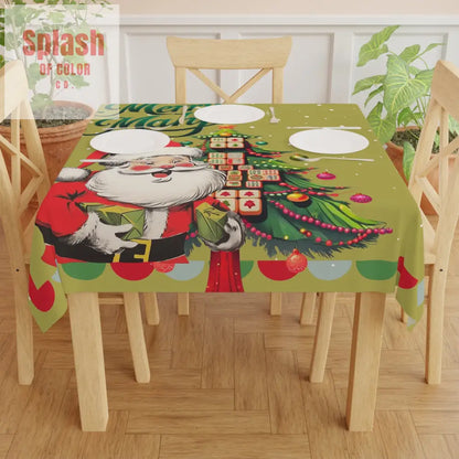 Vintage Santa Mahjong Tablecloth Whimsical Tile Tree Merry Mahj Christmas Tablecloth One size / White Home Decor