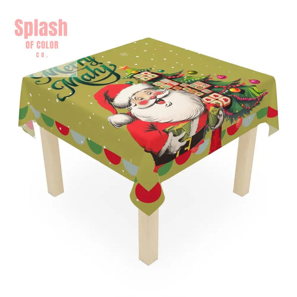 Vintage Santa Mahjong Tablecloth, Whimsical Tile Tree Merry Mahj Christmas Tablecloth - Splash of Color co.