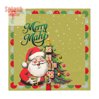 Vintage Santa Mahjong Tablecloth Whimsical Tile Tree Merry Mahj Christmas Tablecloth One size / White Home Decor