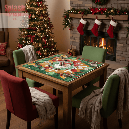 Vintage Santa Mahjong Christmas Mat, Green Red Plaid Full of Whimsy And Charm - Splash of Color Co.