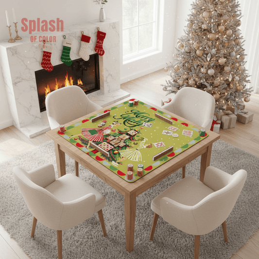 Merry Mahj Christmas Mahjong Mat Whimsical Tile Tree Nostalgic Vintage Ladies Holiday Mat - Splash of Color Co.