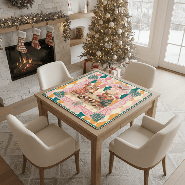 Oh Deer Christmas Mahjong Mat, Argyle Pastels And Whimsical Reindeer - Splash of Color Co.