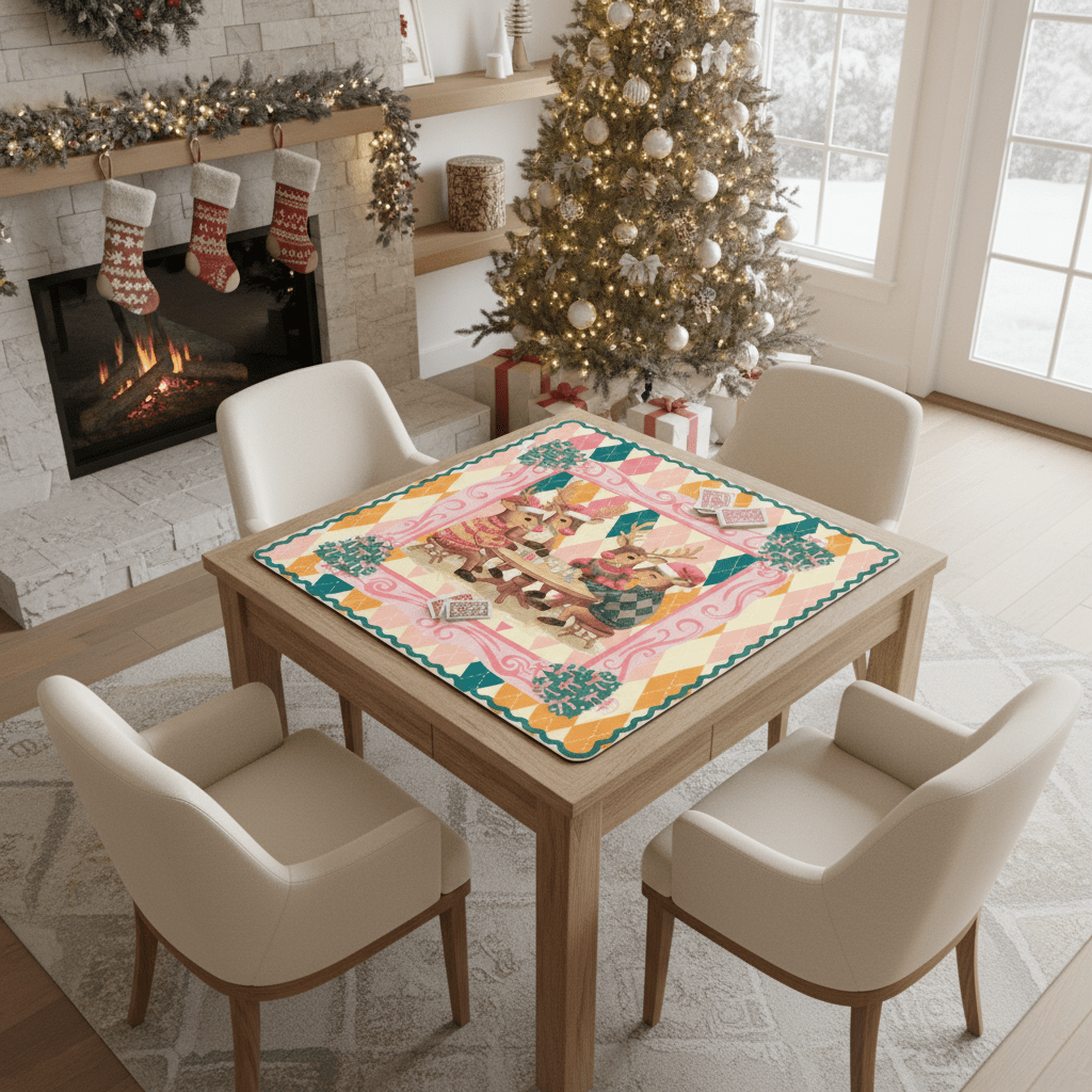 Oh Deer Christmas Mahjong Mat, Argyle Pastels And Whimsical Reindeer - Splash of Color Co.