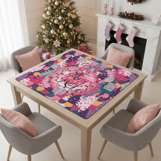 Mahjong Christmas Mat, Festive Trees, Pink, Purple Teal Merry Mahj Mat - Splash of Color Co.