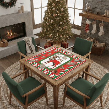 Mahjong Christmas Mat, Majestic Reindeer, Green Red Candy Cane Striped Seasonal Mat - Splash of Color Co.