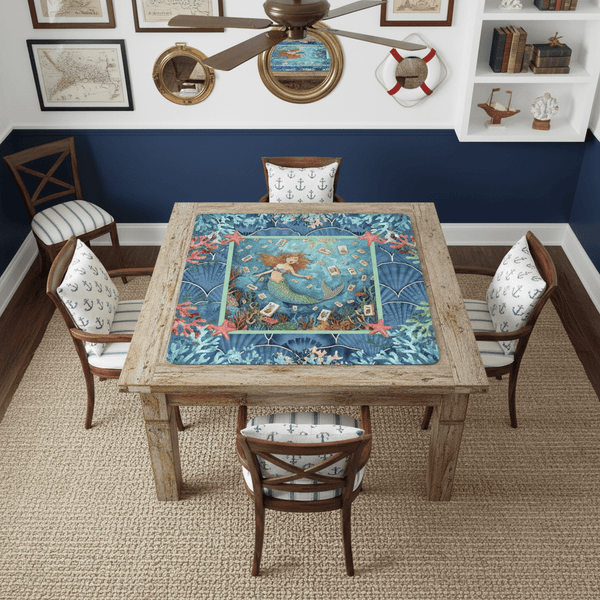 Mermaid Mahjong Mat, Sea Of Life Marbled Blue And Coral Reef - Splash of Color Co.