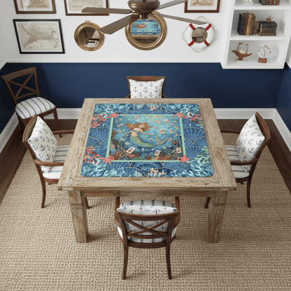 Mermaid Mahjong Mat, Sea Of Life Marbled Blue And Coral Reef - Splash of Color Co.