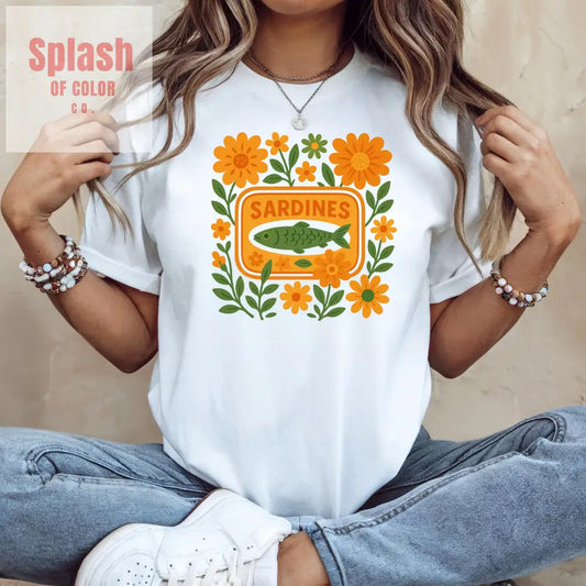 Vintage Sardine Shirt Floral Tee Casual Wear Gifts for Food Lovers Summer Outfits Sustainable Fashion Beach Day Shirt