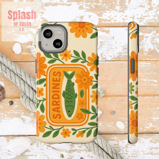 Vintage Sardines Phone Case Tough Cases for Tinned Fish Lovers Nature-Inspired Design Nautical Fish Phone Case