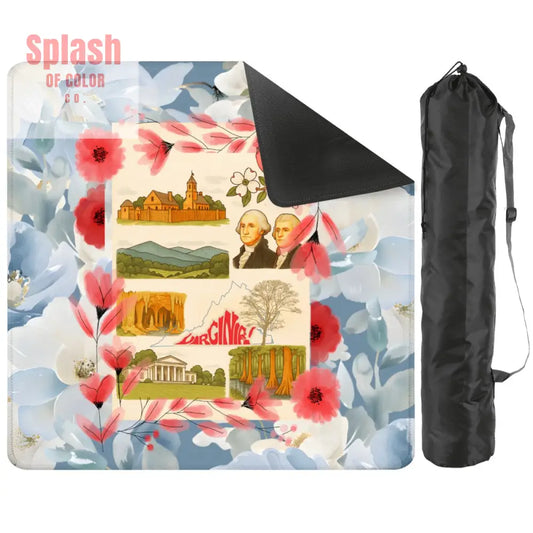 Virginia State Pride Mahjong Mat Monumental Blue Red Floral Mahj Game Mat - 2mm (Black Bag) - Mahjong