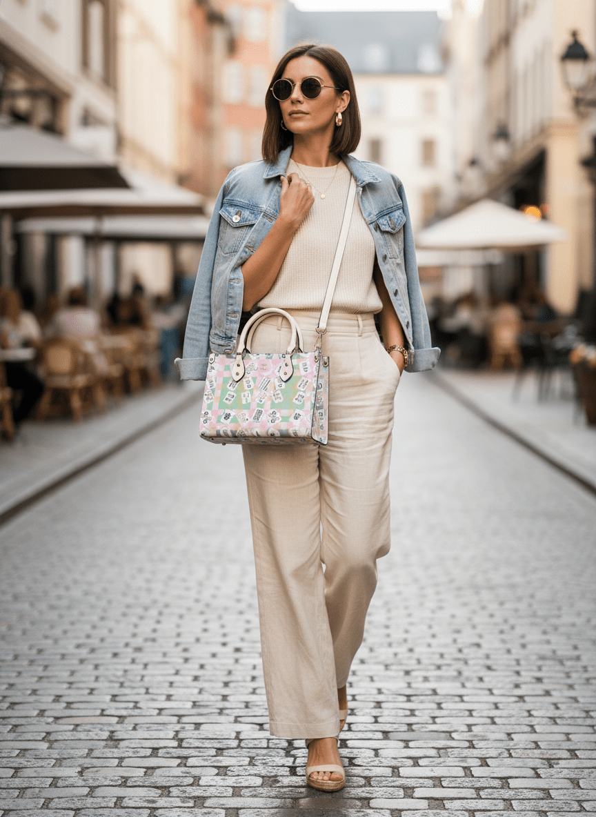 Mahjong Tile Watercolor Pink Green Preppy Satchel Modern Handbag/Shoulderbag - Splash of Color Co.
