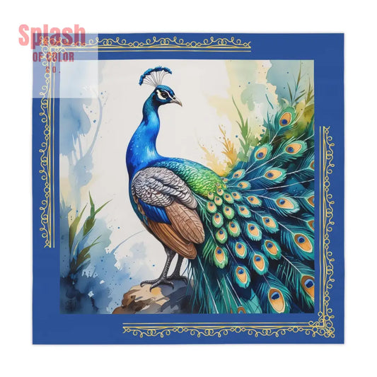 Watercolor Colorful Peacock Tablecloth | Elegant Dining Decor Blue Gold Accents One size / White Home Decor