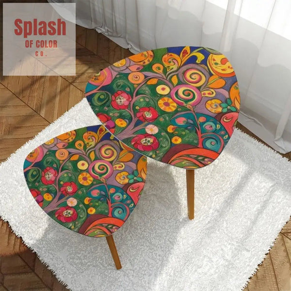 Watercolor Garden Klimt Inspired Modern Floral Nesting Tables - One Size