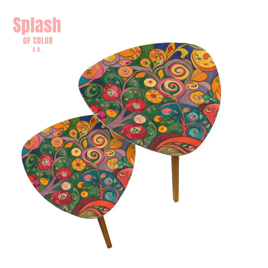 Watercolor Garden Klimt Inspired Modern Floral Nesting Tables - One Size