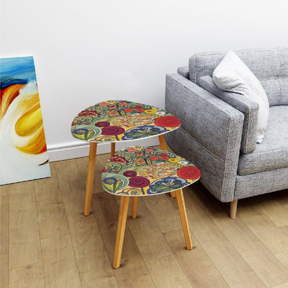 Watercolor Garden Red Green Yellow Bountiful Colors Klimt Inspired Modern Floral Nesting Tables - One Size