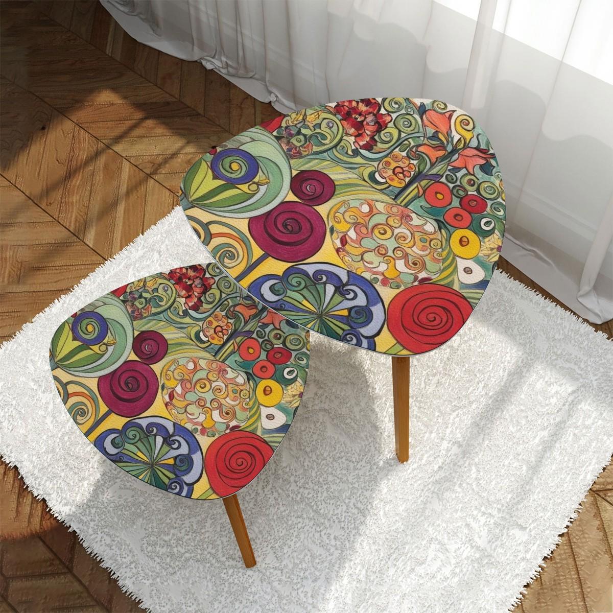 Watercolor Garden Red Green Yellow Bountiful Colors Klimt Inspired Modern Floral Nesting Tables - One Size