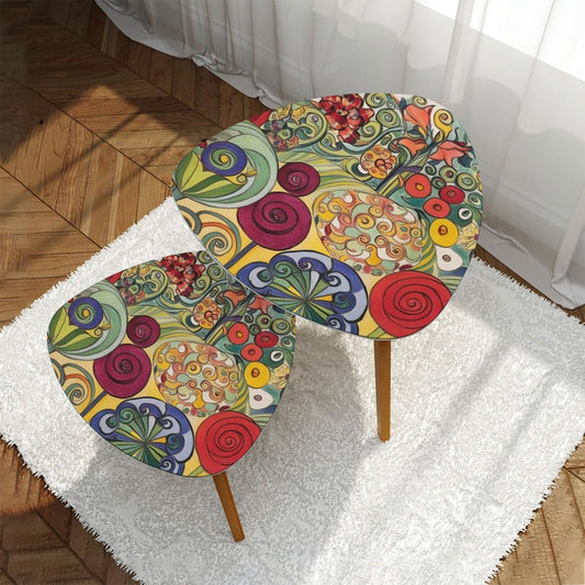 Watercolor Garden Red Green Yellow Bountiful Colors Klimt Inspired Modern Floral Nesting Tables - One Size