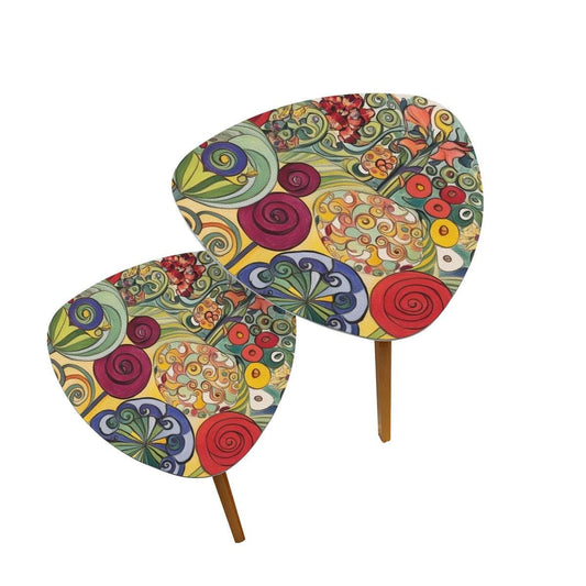 Watercolor Garden Red Green Yellow Bountiful Colors Klimt Inspired Modern Floral Nesting Tables - One Size