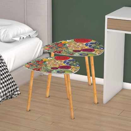 Watercolor Garden Red Green Yellow Bountiful Colors Klimt Inspired Modern Floral Nesting Tables - One Size