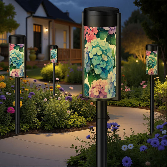 Watercolor Hydrangea Floral Blue Pink Purple Outdoor Garden Solar Lights - 4pcs - Garden Decor