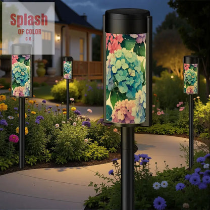 Watercolor Hydrangea Floral Blue Pink Purple Outdoor Garden Solar Lights - 4pcs - Garden Decor