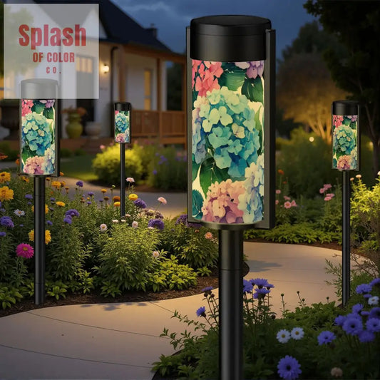 Watercolor Hydrangea Floral Blue Pink Purple Outdoor Garden Solar Lights - 4pcs - Garden Decor