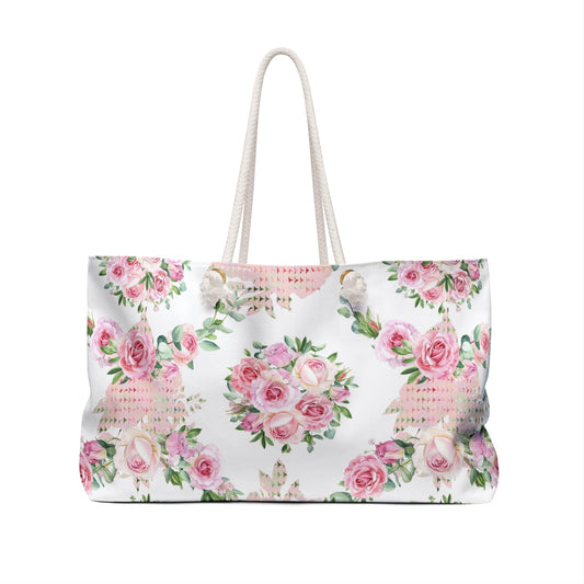 Weekender Bag Funny Mahjong Lover Gift Floral Shabby Roses Mahjong Player Travel Tote Overnight Duffel Carry On Luggage
