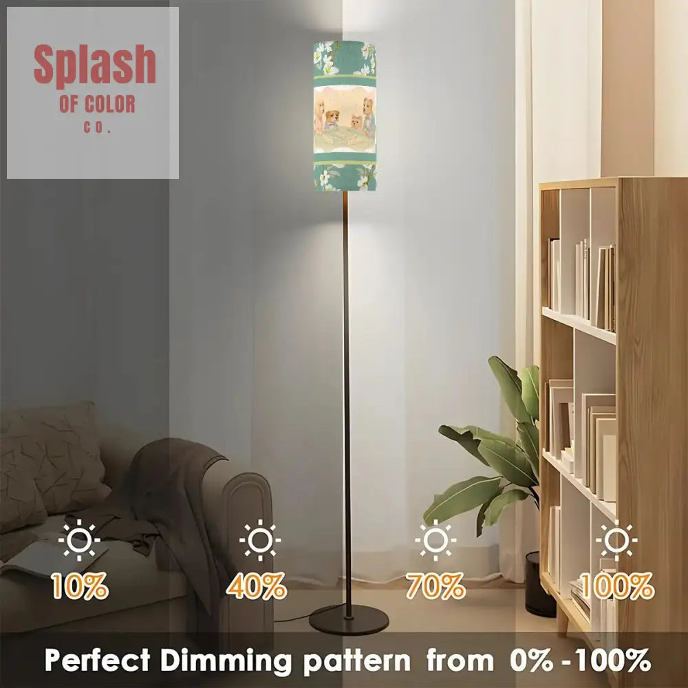 Whimsical Dogs Playing Mahjong Reading Nook Asian Floral Designed Modern Floor Lamp One Size Floor Lamps