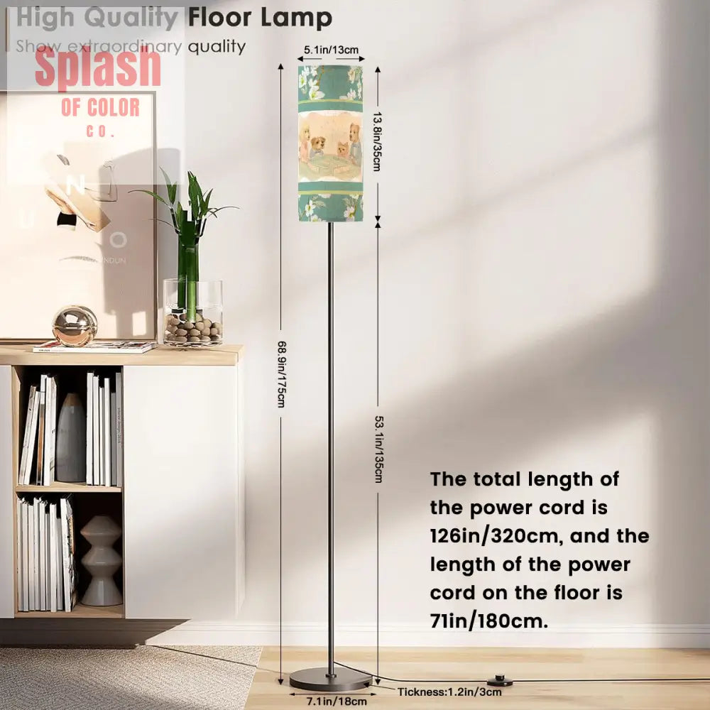Whimsical Dogs Playing Mahjong Reading Nook Asian Floral Designed Modern Floor Lamp One Size Floor Lamps