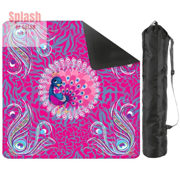 Whimsical Floral Peacock, Tortoise Pink Blue Magical Mahj Mat - Splash of Color co.