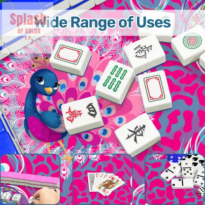 Whimsical Floral Peacock Tortoise Pink Blue Magical Mahj Mat Daily Accessories