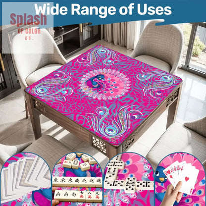 Whimsical Floral Peacock Tortoise Pink Blue Magical Mahj Mat Daily Accessories