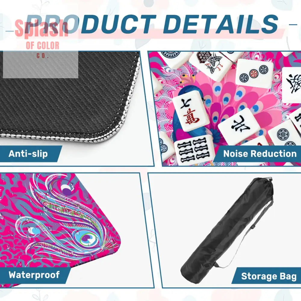 Whimsical Floral Peacock Tortoise Pink Blue Magical Mahj Mat Daily Accessories