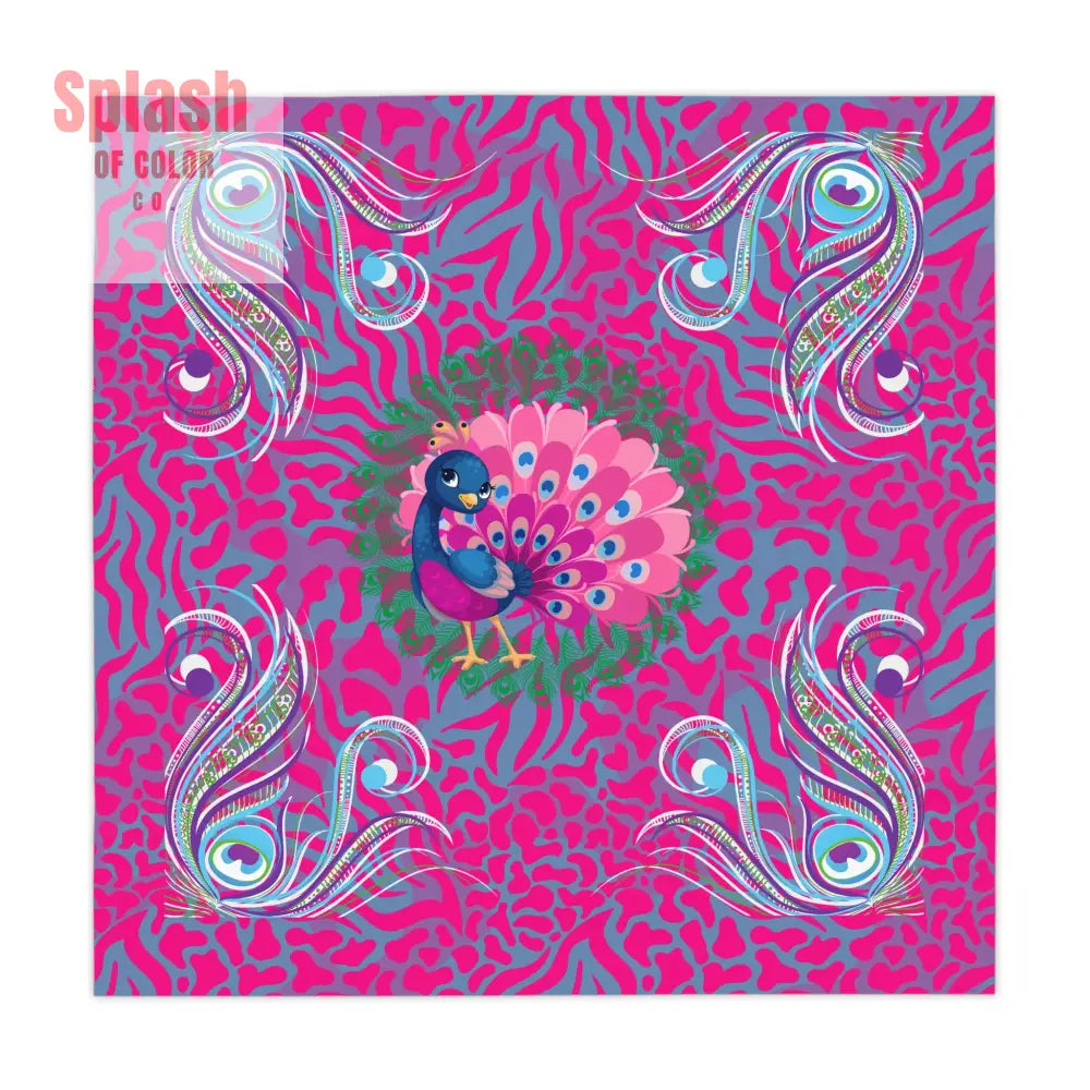 Whimsical Floral Peacock Tortoise Pink Blue Magical Mahj Tablecloth One size / White Home Decor