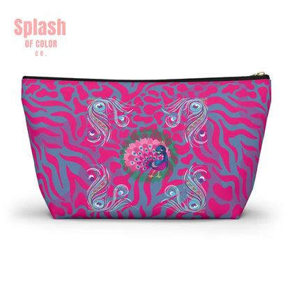 Whimsical Floral Peacock Tortoise Pink Blue Magical Mahj Tile Pouch Bags