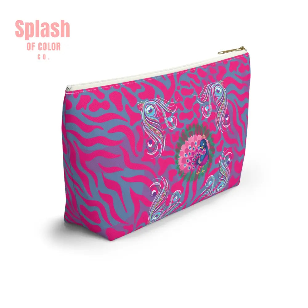 Whimsical Floral Peacock Tortoise Pink Blue Magical Mahj Tile Pouch Bags