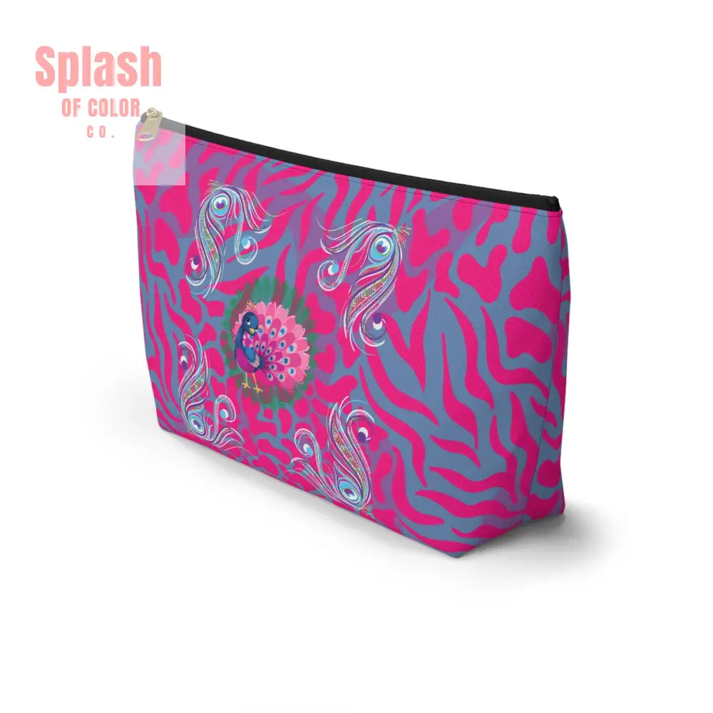 Whimsical Floral Peacock Tortoise Pink Blue Magical Mahj Tile Pouch Bags