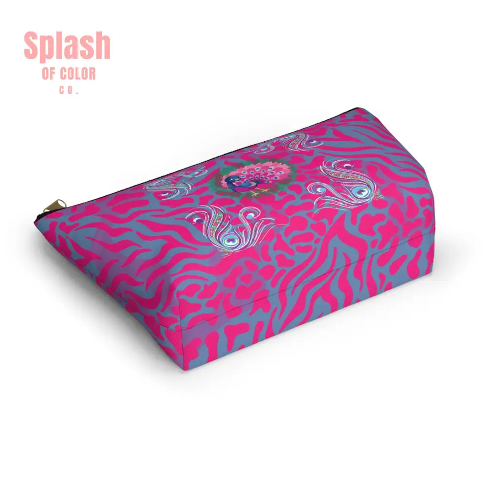 Whimsical Floral Peacock Tortoise Pink Blue Magical Mahj Tile Pouch Bags