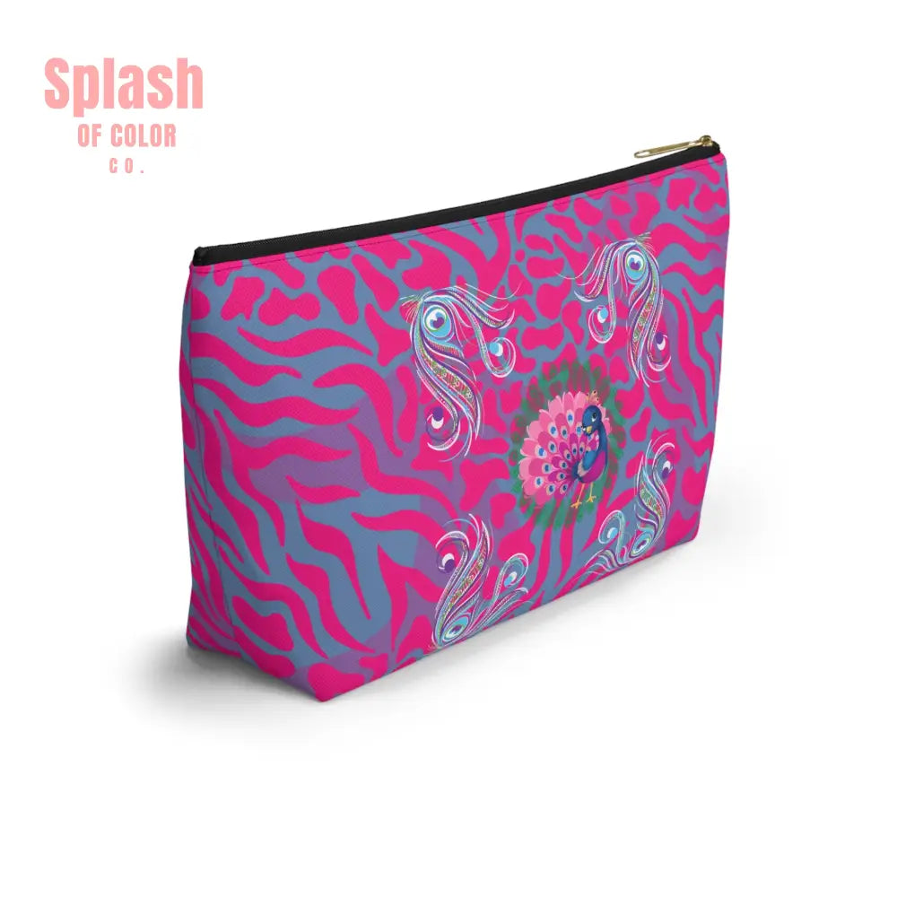 Whimsical Floral Peacock Tortoise Pink Blue Magical Mahj Tile Pouch Bags