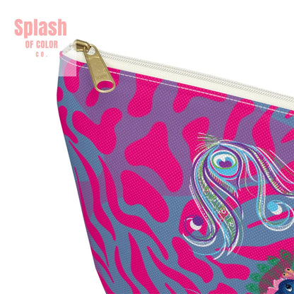 Whimsical Floral Peacock Tortoise Pink Blue Magical Mahj Tile Pouch Bags