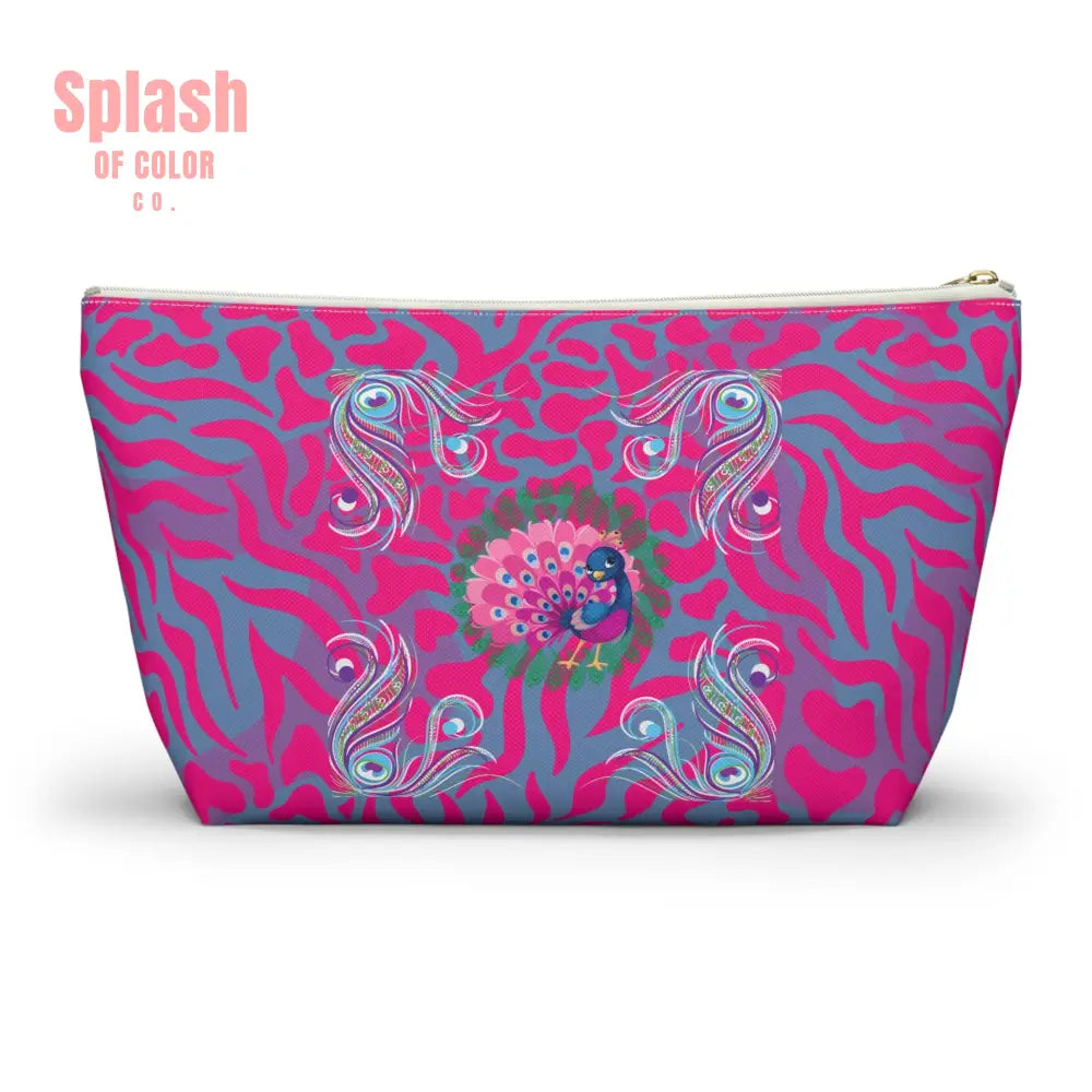 Whimsical Floral Peacock Tortoise Pink Blue Magical Mahj Tile Pouch Bags